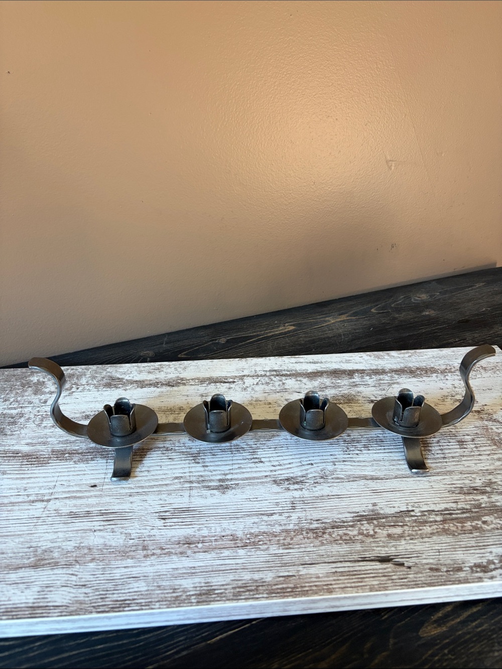 VTG Scandinavian forged metal or pewter four-light candle holder